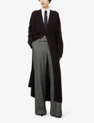 THE FRANKIE SHOP WOMENS DARK PLUM EMI V-NECK LONG-SLEEVES WOOL CARDIGAN XS 