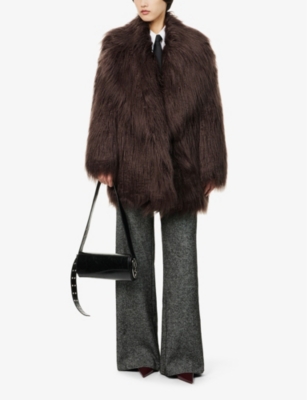 THE FRANKIE SHOP WOMENS BROWN MILEY NOTCH-LAPELS RELAXED-FIT FAUX-FUR COAT XS 
