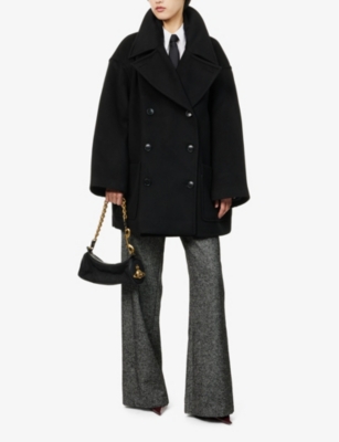 THE FRANKIE SHOP WOMENS BLACK MARIAN DOUBLE-BREASTED OVERSIZED WOOL-BLEND COAT 