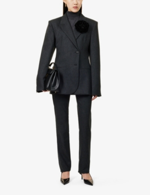 THE FRANKIE SHOP WOMENS DARK GREY MELANGE MORRISON DOUBLE-BREASTED REGULAR-FIT STRETCH-WOOL BLAZER 