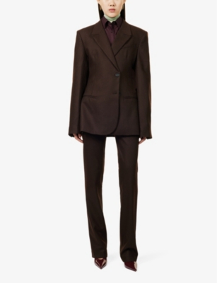 THE FRANKIE SHOP WOMENS BROWN MORRISON DOUBLE-BREASTED REGULAR-FIT STRETCH-WOOL BLAZER XS 