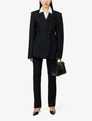 THE FRANKIE SHOP WOMENS BLACK MORRISON BUTTONED-POCKET STRAIGHT-LEG HIGH-RISE STRETCH-WOOL TROUSERS XS 