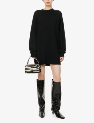Shop The Frankie Shop Womens  Maxime Round-neck Long-sleeves Knitted Mini Dress In Black