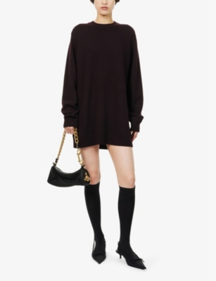 Shop The Frankie Shop Womens  Maxime Round-neck Long-sleeves Knitted Mini Dress In Dark Plum