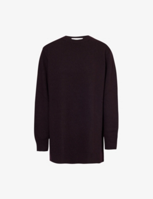 Shop The Frankie Shop Womens  Maxime Round-neck Long-sleeves Knitted Mini Dress In Dark Plum