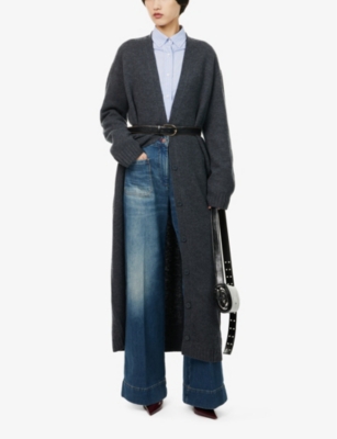 THE FRANKIE SHOP WOMENS DARK GREY MELANGE EMI V-NECK LONG-SLEEVES WOOL CARDIGAN XS 