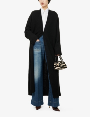 The Frankie Shop Emi Long Felted Wool Cardigan In Black