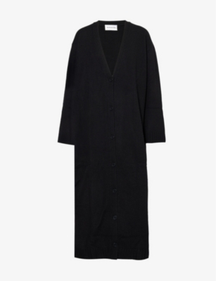 The Frankie Shop Emi Long Felted Wool Cardigan In Black