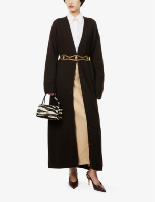 THE FRANKIE SHOP WOMENS EMI V-NECK LONG-SLEEVES WOOL CARDIGAN BROWN 