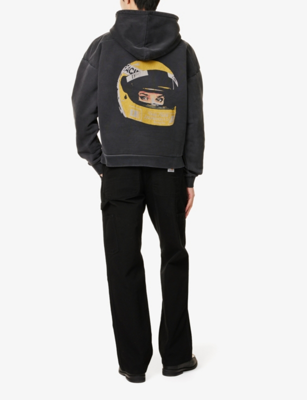 Kangaroo-Pocket Graphic-Print Relaxed-Fit Cotton-Jersey Hoody