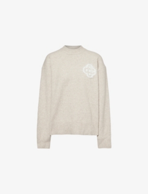 The Couture Club Womens Beige Fluffy-emblem Round-neck Jumper In Beige