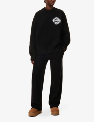 The Couture Club Womens Black Fluffy-emblem Round-neck Jumper In Black