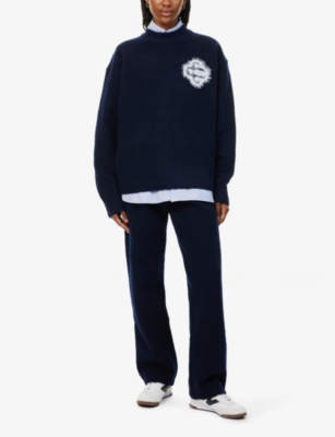 THE COUTURE CLUB WOMENS THE COUTURE CLUB FLUFFY-EMBLEM ROUND-NECK JUMPER 