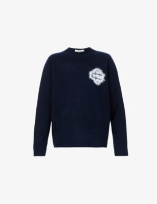 The Couture Club Womens Fluffy-emblem Round-neck Jumper Navy In Navy