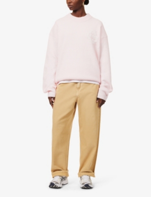 THE COUTURE CLUB WOMENS FLUFFY-EMBLEM ROUND-NECK JUMPER PINK 