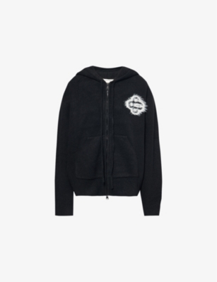 THE COUTURE CLUB: Fluffy-emblem zip-up knitted hoody