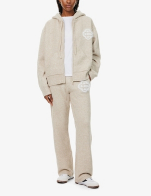 The Couture Club Womens Beige Fluffy-emblem Straight-leg Knitted Jogging Bottoms In Beige