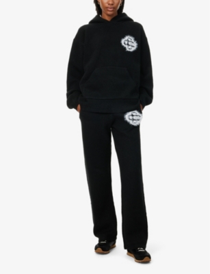 Shop The Couture Club Womens  Fluffy-emblem Straight-leg Knitted Jogging Bottoms In Black