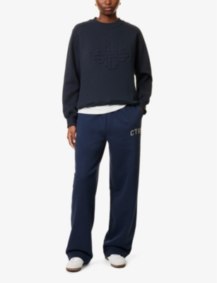 Shop The Couture Club Womens  Embossed Emblem Relaxed Cotton-jersey Sweatshirt In Navy