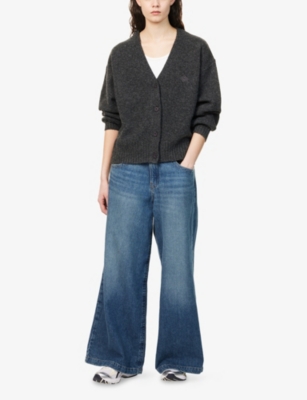 The Couture Club Womens Charcoal Emblem V-neck Knitted Cardigan Xs In Charcoal