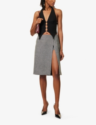 Shop Bec & Bridge Womens Charcoal Ayen Split-leg Mid-rise Wool-blend Midi Skort