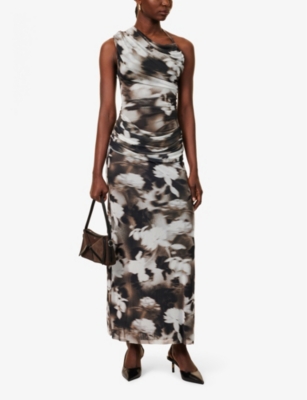 Shop Bec & Bridge Womens  Solene Asymmetric Stretch-mesh Maxi Dress In Dark Blurred Floral