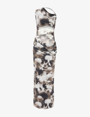 Shop Bec & Bridge Womens  Solene Asymmetric Stretch-mesh Maxi Dress In Dark Blurred Floral