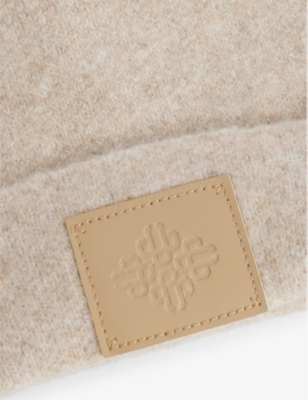 The Couture Club Mens Fluffy Emblem-patch Knitted Beanie Beige In Beige