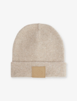 The Couture Club Mens Fluffy Emblem-patch Knitted Beanie Beige In Beige