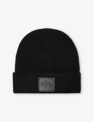 THE COUTURE CLUB: Fluffy emblem-patch knitted beanie