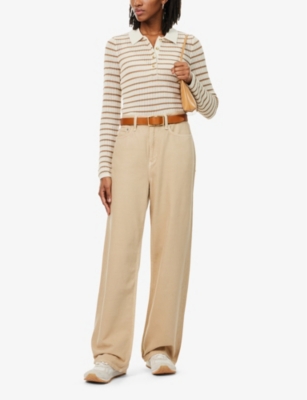 RAG & BONE: Viola striped long-sleeve cotton-blend knit polo shirt