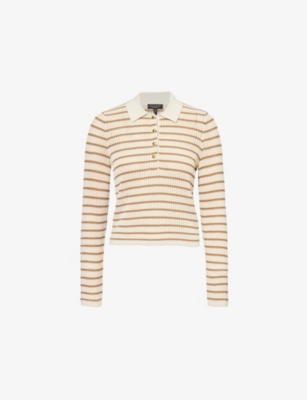 RAG & BONE: Viola striped long-sleeve cotton-blend knit polo shirt