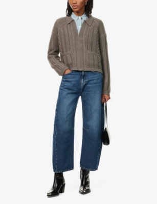 RAG & BONE WOMENS BROWN KERRY CABLE ZIP-FRONT MERINO-WOOL KNITTED CARDIGAN 