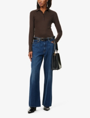 RAG & BONE WOMENS DARKCHO THE KNIT RIB LONG-SLEEVE STRETCH-KNIT POLO SHIRT 