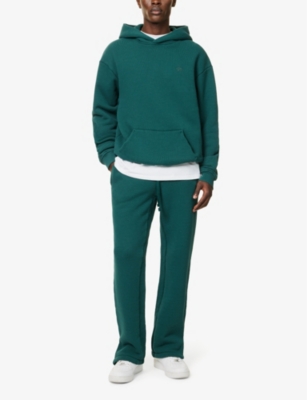 THE COUTURE CLUB MENS WASHED EMERALD BRAD-EMBROIDERY TWO-ZIP-POCKETS TAPERED-LEG REGULAR-FIT COTTON-JERSEY JOGGING BO