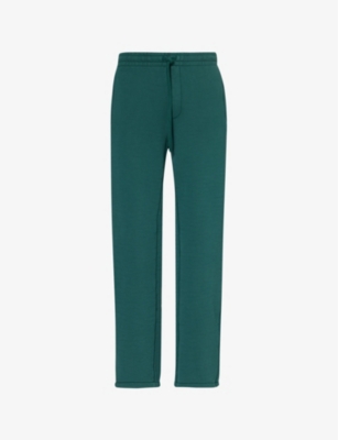 THE COUTURE CLUB MENS WASHED EMERALD BRAD-EMBROIDERY TWO-ZIP-POCKETS TAPERED-LEG REGULAR-FIT COTTON-JERSEY JOGGING BO