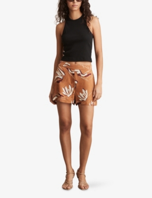 Reiss Womens Orange Sammie Graphic-print Woven Shorts In Brown
