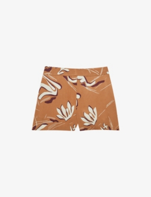 Reiss Womens Orange Sammie Graphic-print Woven Shorts In Brown
