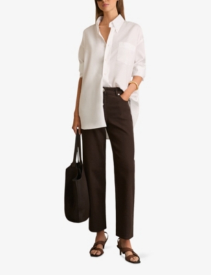 REISS WOMENS CHOCOLATE SELIN MID-RISE STRAIGHT-LEG DENIM JEANS 