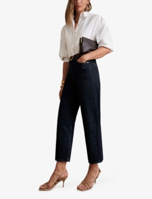 Reiss Womens Dark Blue Selin Mid-rise Straight-leg Denim Jeans In Black