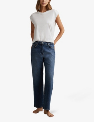 Reiss Womens Selin Mid-rise Straight-leg Denim Jeans Mid Blue In Mid Blue