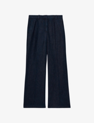 Reiss Womens Reed Denim-look Wide-leg Woven Trousers Dark Blue In Dark Blue