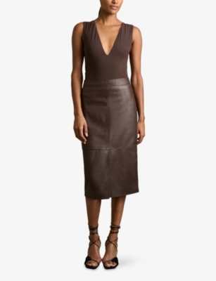 REISS: Miley High-Rise Leather Midi Skirt