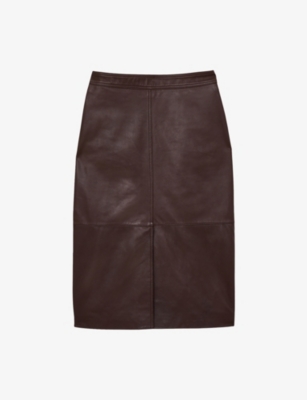 REISS: Miley High-Rise Leather Midi Skirt