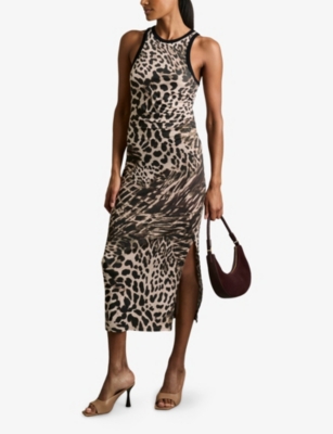 REISS: Leopard-Print Sleeveless Stretch-Jersey Midi Dress