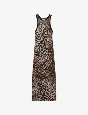 REISS: Leopard-Print Sleeveless Stretch-Jersey Midi Dress
