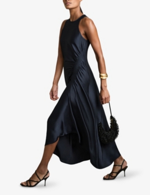 Reiss Womens Anessa Sleeveless Satin Midi Dress Navy In Navy