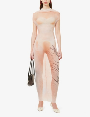 JEAN PAUL GAULTIER WOMENS PALEPINK/DUSTYPINK LE CLASSIQUE OPEN-BACK MESH MAXI DRESS 