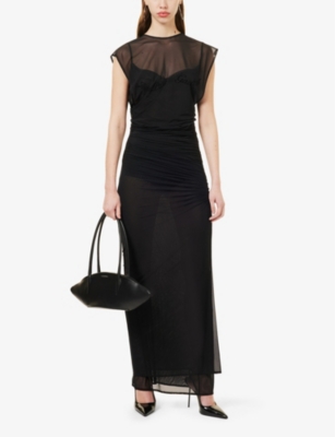 JEAN PAUL GAULTIER WOMENS RUCHED SEMI-SHEER MESH MAXI DRESS BLACK 