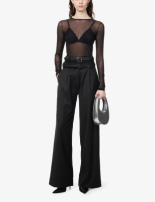 JEAN PAUL GAULTIER: Velvet-Branding Long-Sleeves Stretch-Woven Top